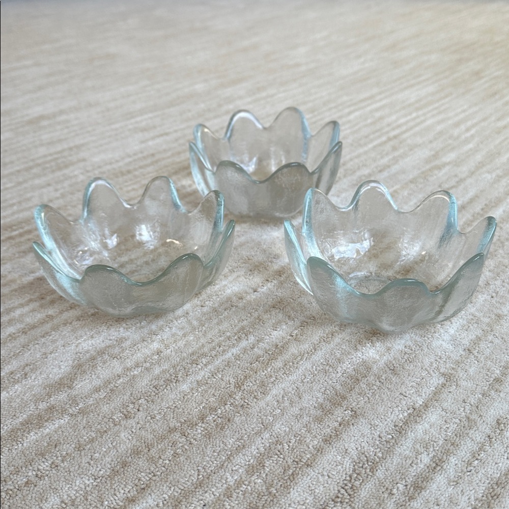 Set of 3 Vintage Blenko Clear Glass Lotus Bowls 8 Petal MCM 1960s
